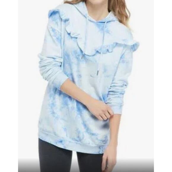 Wonderly Angel Falls Blue Ruffled Tie Dye Hoodie - S - Picture 1 of 5